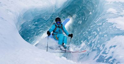 Vivian skiing through a crevase