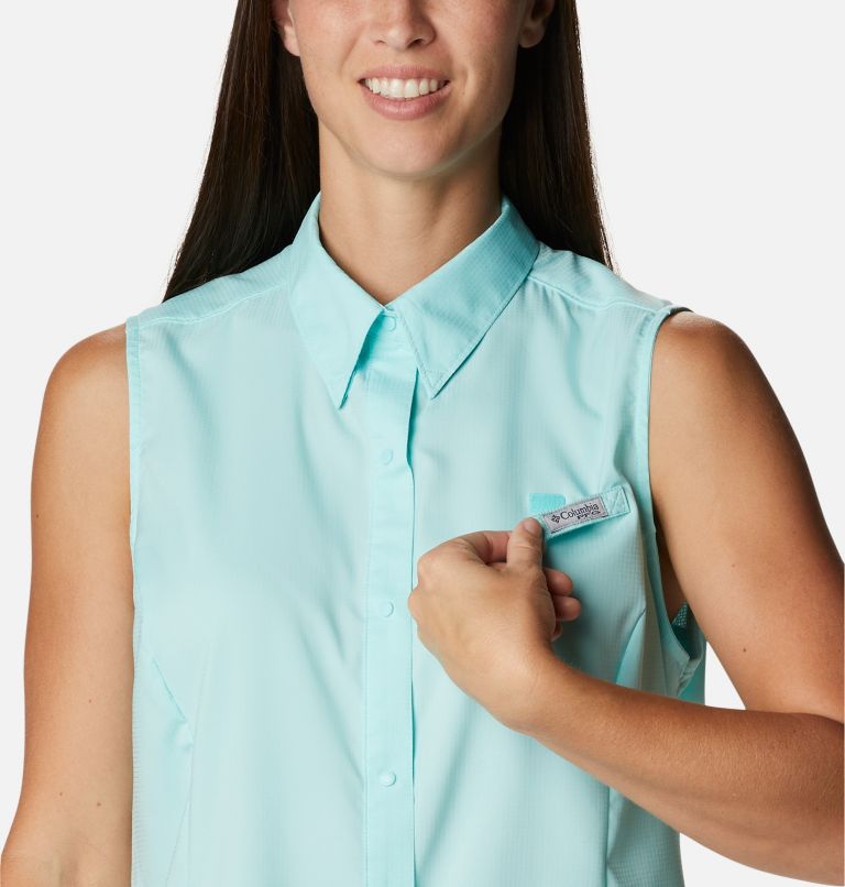 Women’s PFG Tamiami Sleeveless Shirt, Color: Gulf Stream, image 4