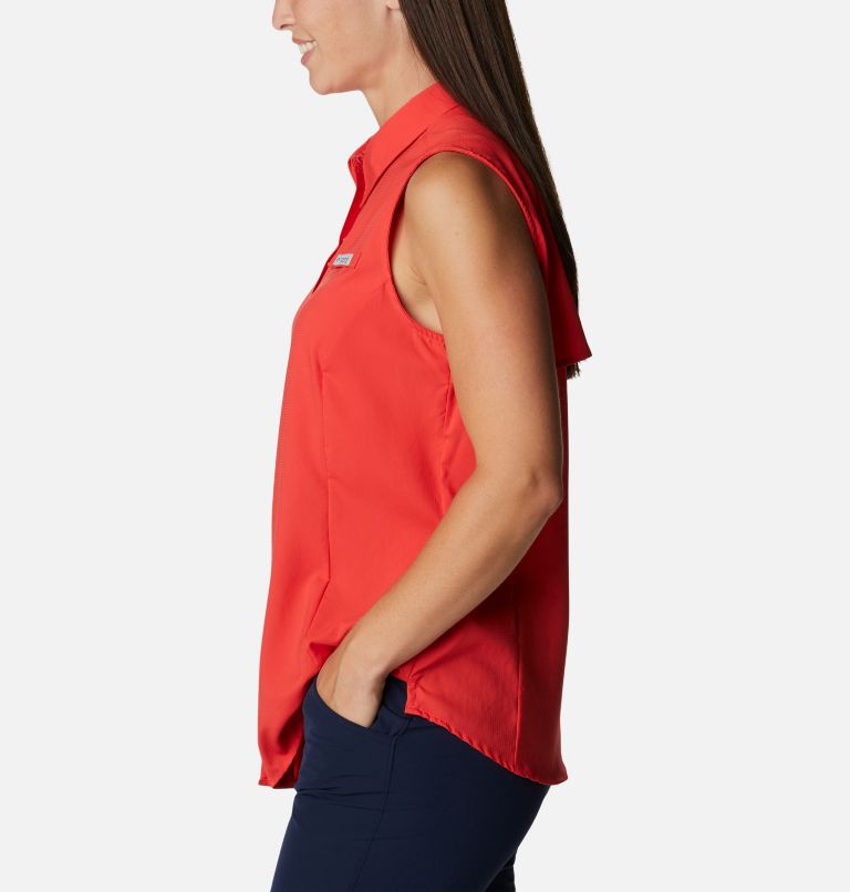Women’s PFG Tamiami Sleeveless Shirt, Color: Red Hibiscus, image 3