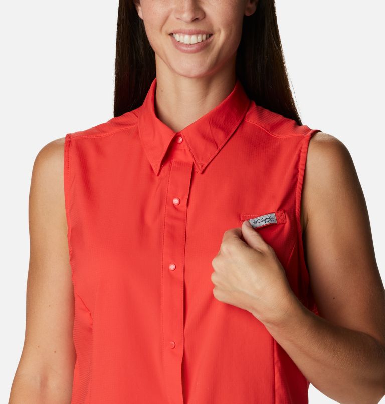Thumbnail: Women’s PFG Tamiami Sleeveless Shirt, Color: Red Hibiscus, image 4