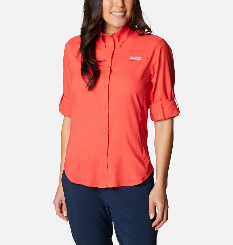 Women’s PFG Tamiami II Long Sleeve Shirt, Color: Red Hibiscus