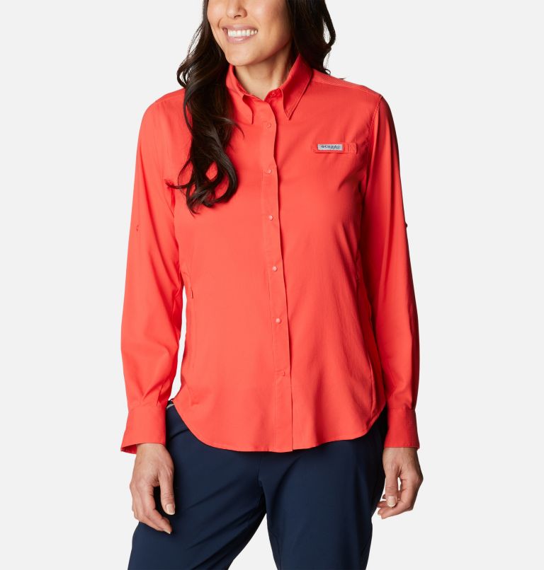 Women’s PFG Tamiami II Long Sleeve Shirt, Color: Red Hibiscus