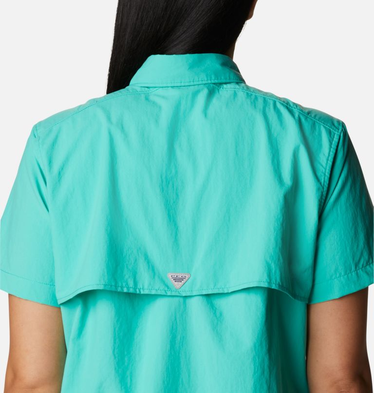 Women’s PFG Bahama Short Sleeve Shirt, Color: Electric Turquoise, image 5