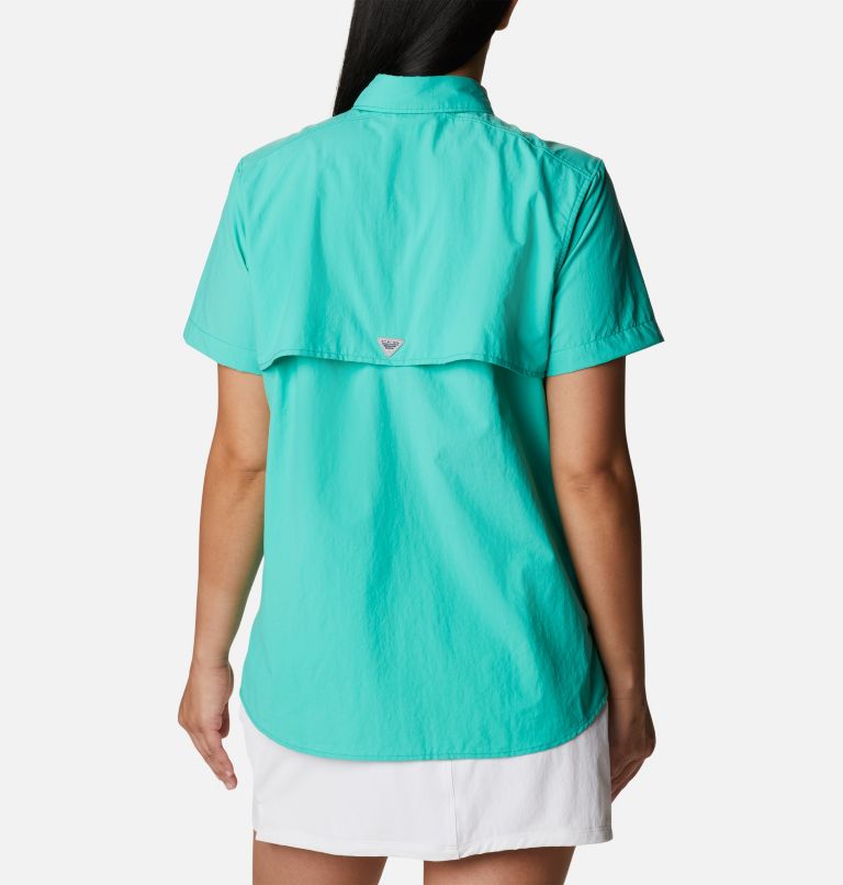 Women’s PFG Bahama Short Sleeve Shirt, Color: Electric Turquoise, image 2
