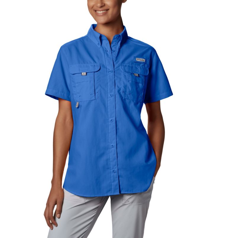 Thumbnail: Women’s PFG Bahama Short Sleeve Shirt, Color: Blue Macaw, image 3