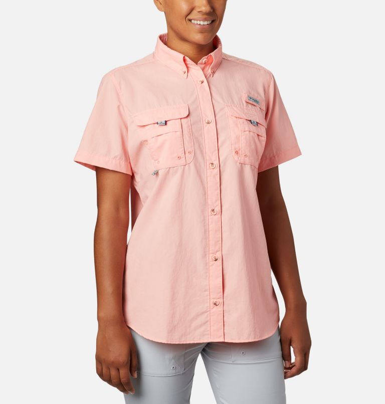 Thumbnail: Women’s PFG Bahama Short Sleeve Shirt, Color: Tiki Pink, image 1