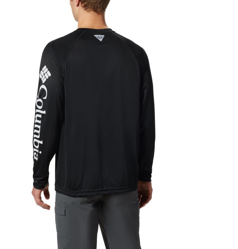 Men’s PFG Terminal Tackle Long Sleeve Shirt, Color: Black, Cool Grey Logo, image 2