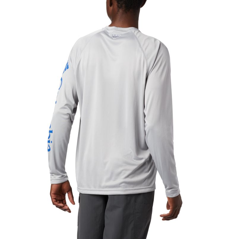 Terminal Tackle LS Shirt | 028 | L, Color: Cool Grey, Vivid Blue Logo