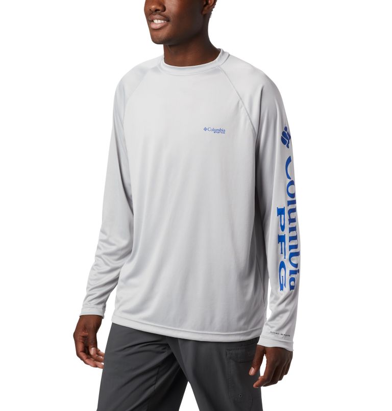 Thumbnail: Men’s PFG Terminal Tackle Long Sleeve Shirt, Color: Cool Grey, Vivid Blue Logo, image 1