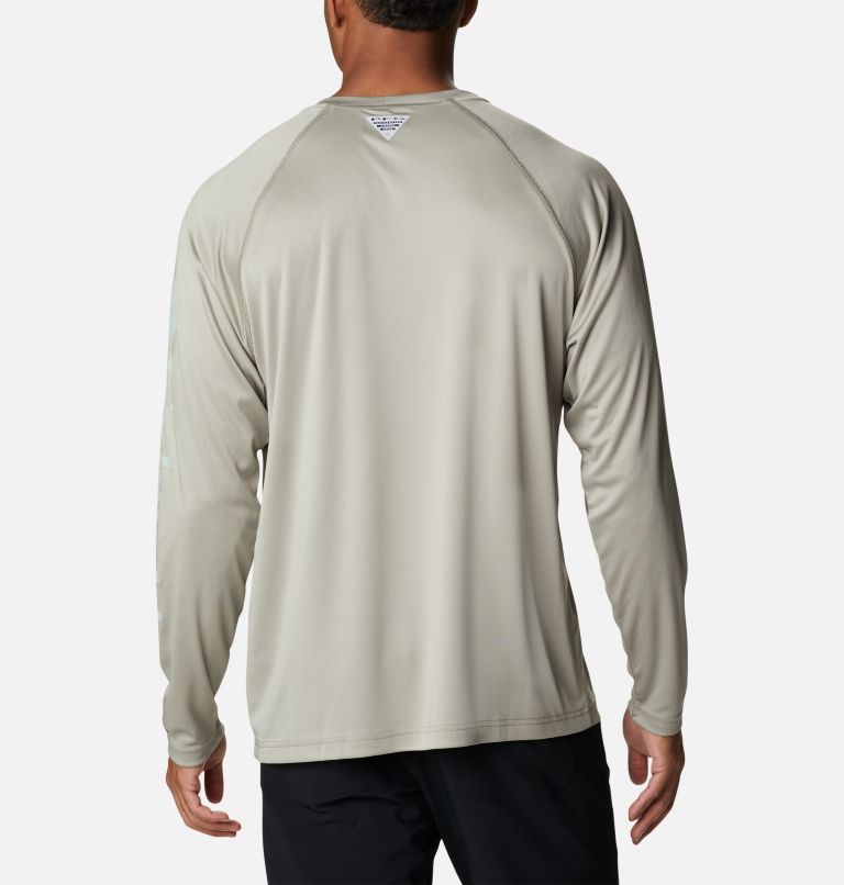 Men’s PFG Terminal Tackle Long Sleeve Shirt, Color: Safari, Cool Green Logo