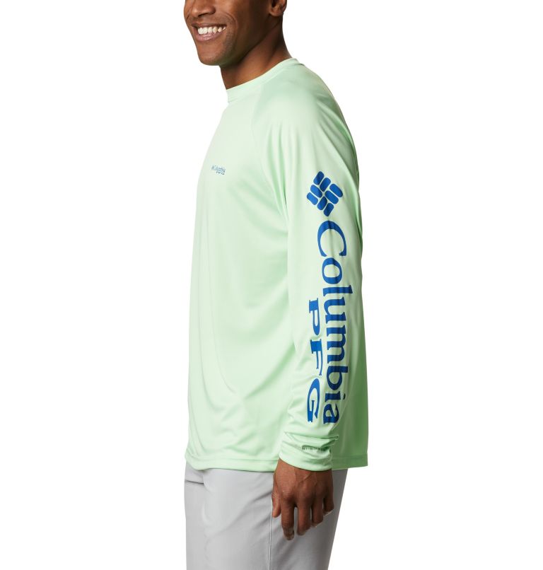 Men’s PFG Terminal Tackle Long Sleeve Shirt, Color: Key West, Vivid Blue Logo