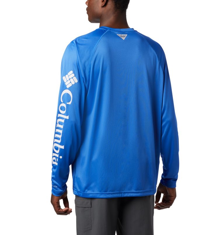 Men’s PFG Terminal Tackle Long Sleeve Shirt, Color: Vivid Blue, Cool Grey Logo, image 2
