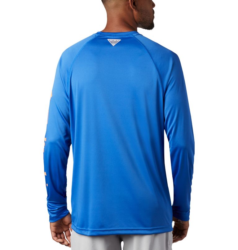 Thumbnail: Men’s PFG Terminal Tackle Long Sleeve Shirt, Color: Vivid Blue, Bright Nectar Logo, image 2