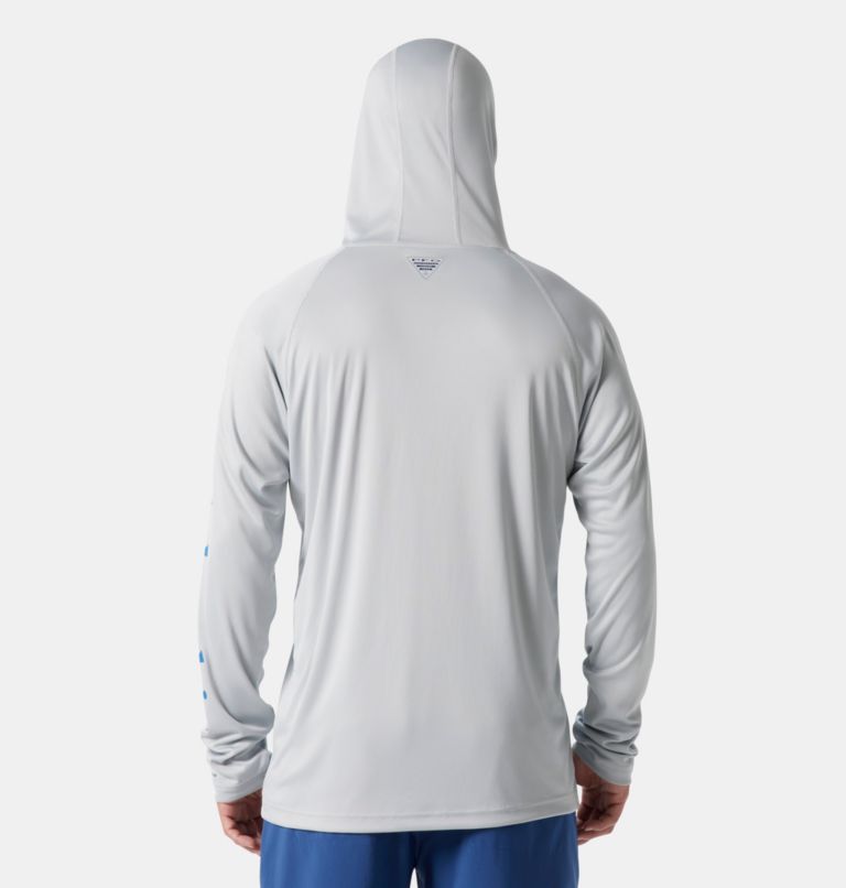Men’s PFG Terminal Tackle Hoodie, Color: Cool Grey, Vivid Blue Logo