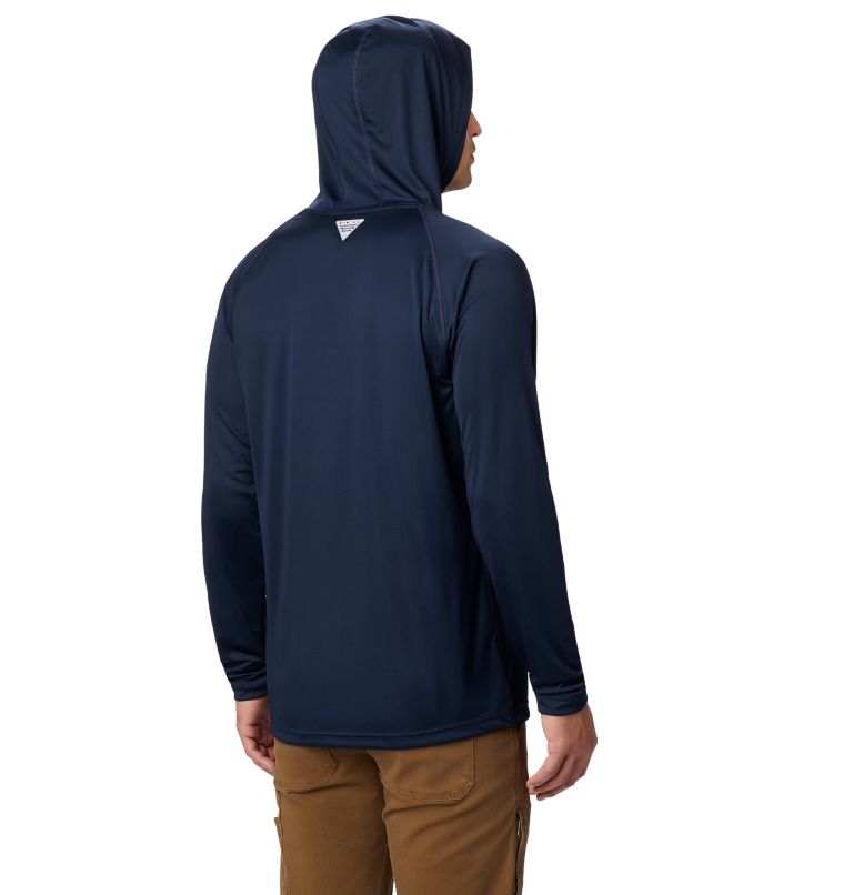 Men’s PFG Terminal Tackle Hoodie, Color: Coll Navy, Sunset Red Logo, image 2