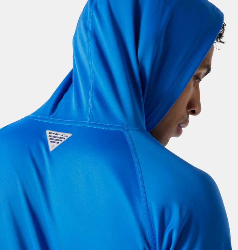 Men’s PFG Terminal Tackle Hoodie, Color: Vivid Blue, Cool Grey Logo