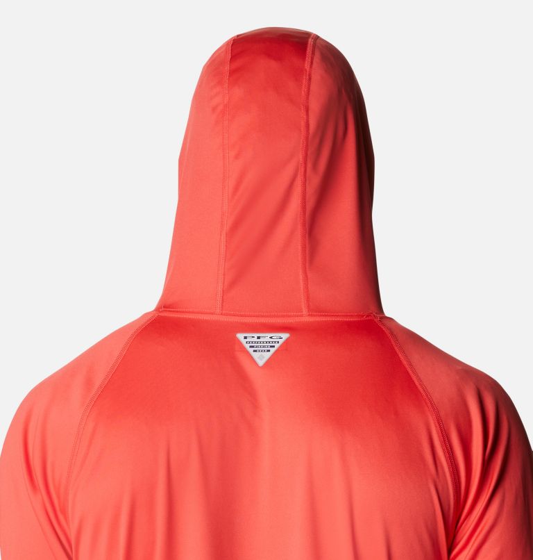 Men’s PFG Terminal Tackle Hoodie, Color: Red Hibiscus, White Logo