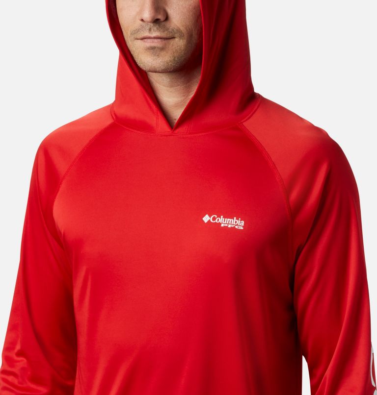 Men’s PFG Terminal Tackle Hoodie, Color: Red Spark, White Logo, image 4