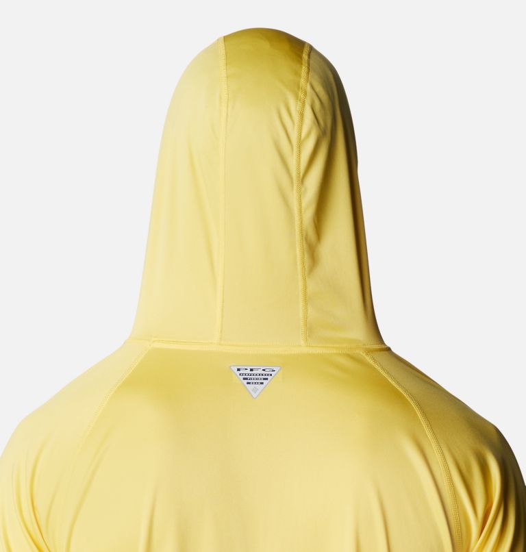 Men’s PFG Terminal Tackle Hoodie, Color: Sun Glow, Electric Turquoise Logo