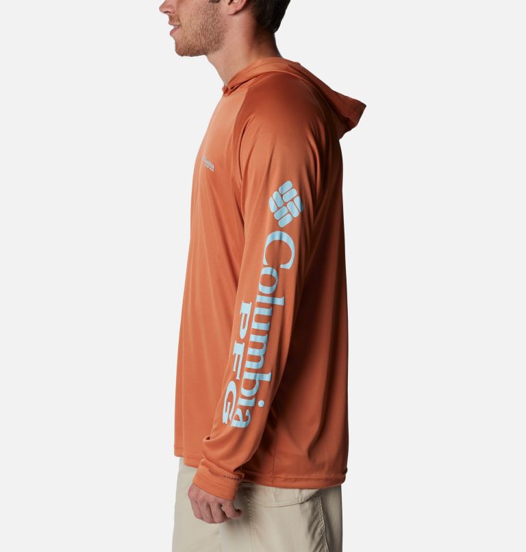 Thumbnail: Men’s PFG Terminal Tackle Hoodie, Color: Island Orange, Spring Blue Logo, image 3