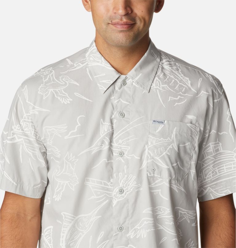 Thumbnail: Men’s PFG Trollers Best Short Sleeve Shirt, Color: Cool Grey Mighty Marlins Print, image 4