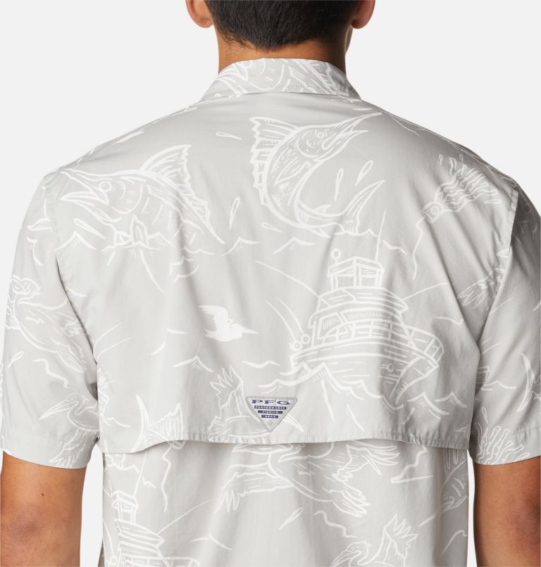 Thumbnail: Men’s PFG Trollers Best Short Sleeve Shirt, Color: Cool Grey Mighty Marlins Print, image 5