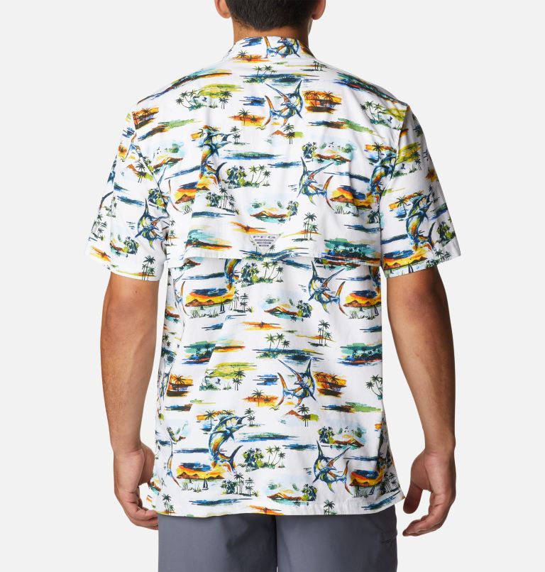 Thumbnail: Men’s PFG Trollers Best Short Sleeve Shirt, Color: White Watercolor Island Print, image 2