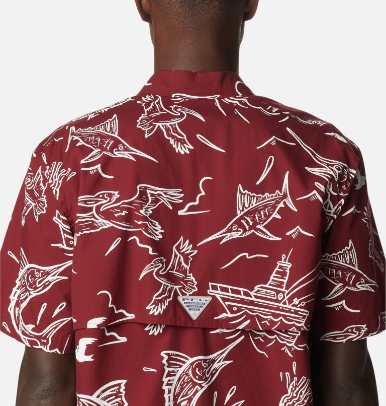 Thumbnail: Men’s PFG Trollers Best Short Sleeve Shirt, Color: Red Jasper Mighty Marlins Print, image 5