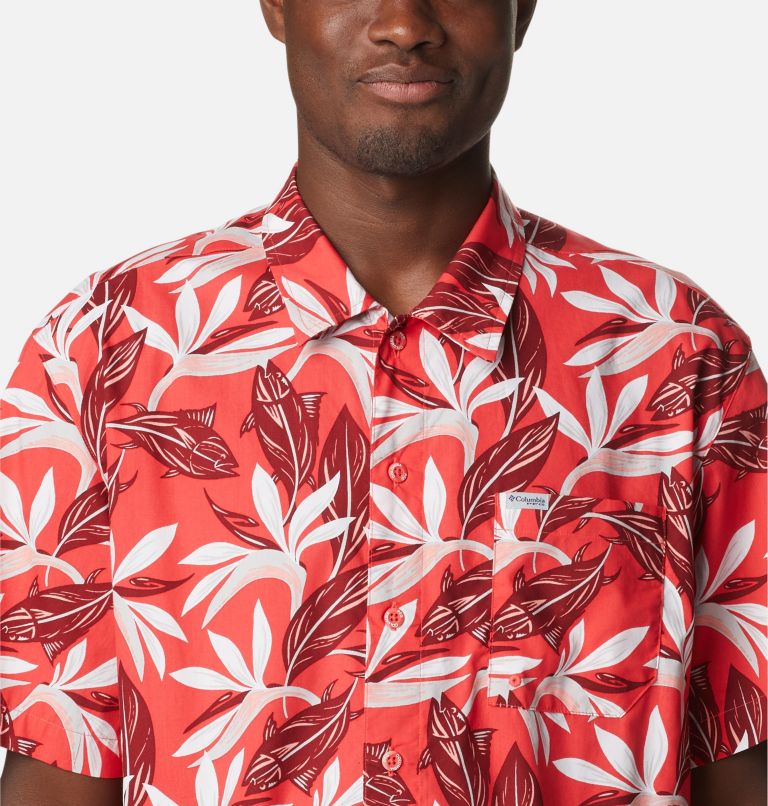 Men’s PFG Trollers Best Short Sleeve Shirt, Color: Red Hibiscus Tuna Paradise Print, image 4