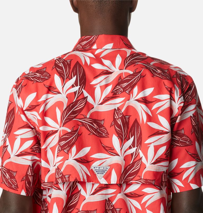 Men’s PFG Trollers Best Short Sleeve Shirt, Color: Red Hibiscus Tuna Paradise Print, image 5