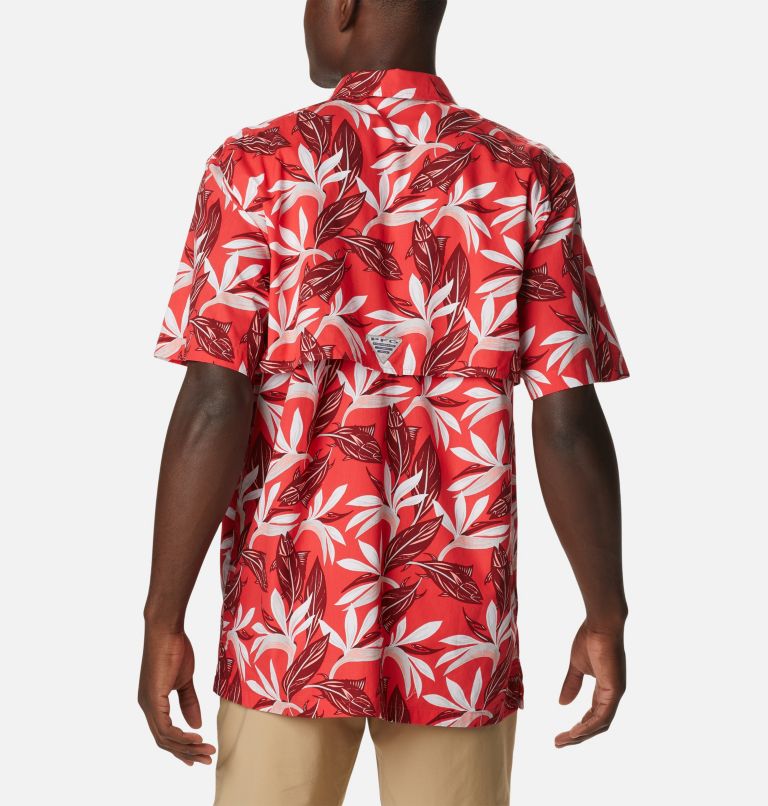Men’s PFG Trollers Best Short Sleeve Shirt, Color: Red Hibiscus Tuna Paradise Print, image 2