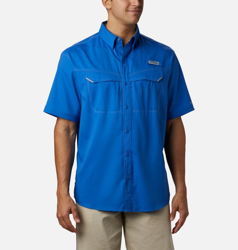 Thumbnail: Men’s PFG Low Drag Offshore Short Sleeve Shirt, Color: Vivid Blue, image 1