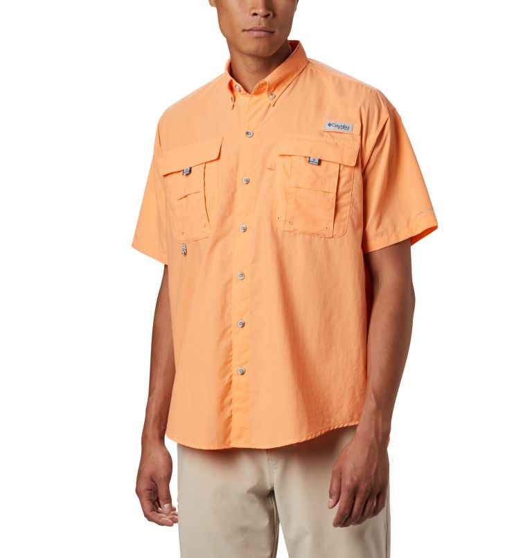 Men’s PFG Bahama II Short Sleeve Shirt, Color: Bright Nectar