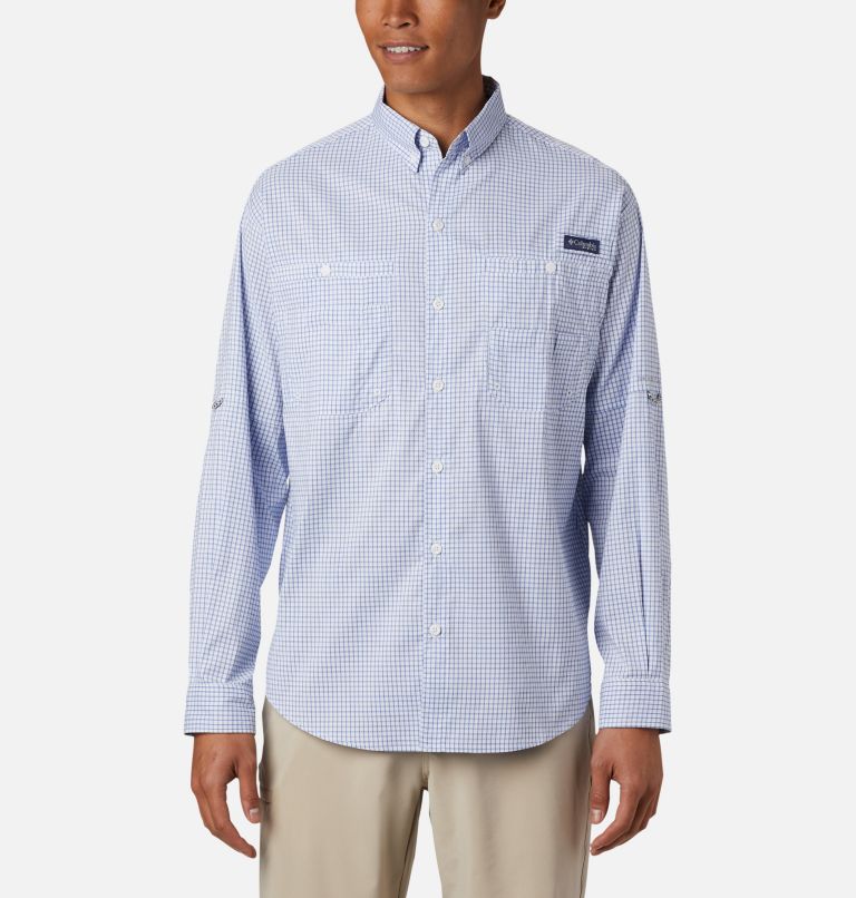 Men’s PFG Super Tamiami Long Sleeve Shirt, Color: Vivid Blue Gingham, image 1