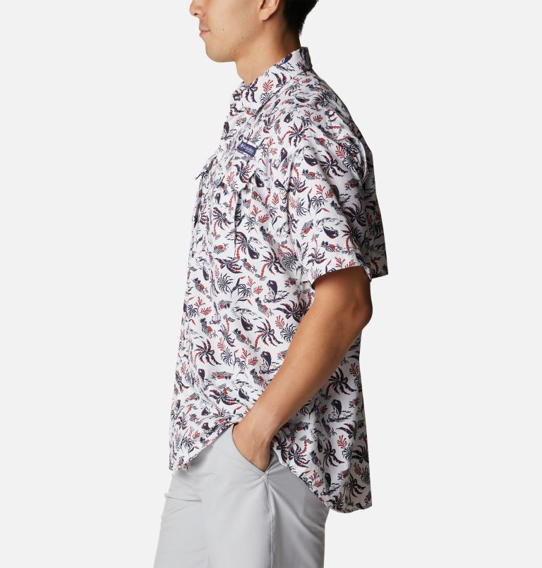 Men’s PFG Super Bahama Short Sleeve Shirt, Color: White, Dorado Isle Print