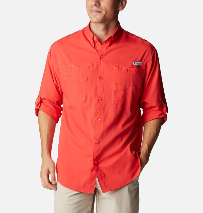 Men’s PFG Tamiami II Long Sleeve Shirt, Color: Red Hibiscus