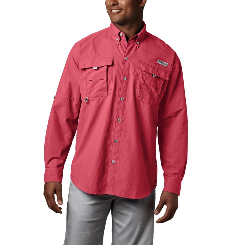 Thumbnail: Men’s PFG Bahama II Long Sleeve Shirt - Tall, Color: Sunset Red, image 1