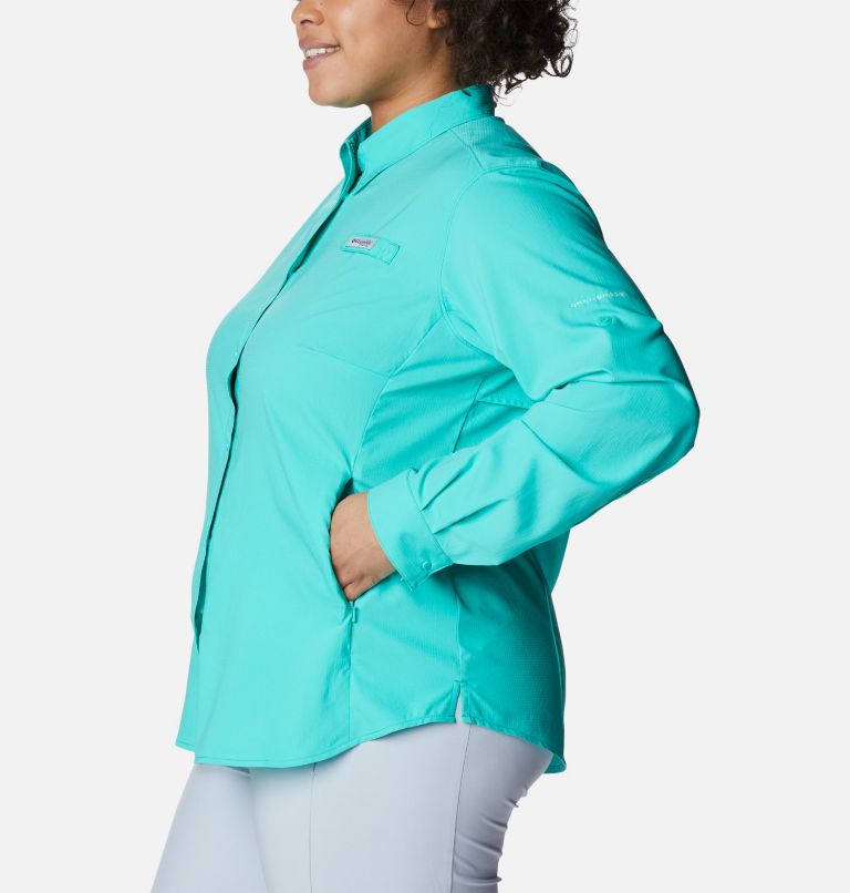 Women’s PFG Tamiami II Long Sleeve Shirt - Plus Size, Color: Electric Turquoise, image 3