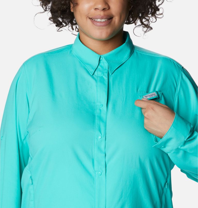 Women’s PFG Tamiami II Long Sleeve Shirt - Plus Size, Color: Electric Turquoise, image 4