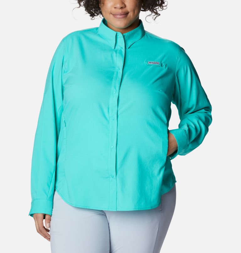 Thumbnail: Women’s PFG Tamiami II Long Sleeve Shirt - Plus Size, Color: Electric Turquoise, image 1