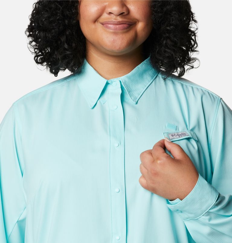 Thumbnail: Women’s PFG Tamiami II Long Sleeve Shirt - Plus Size, Color: Gulf Stream, image 4