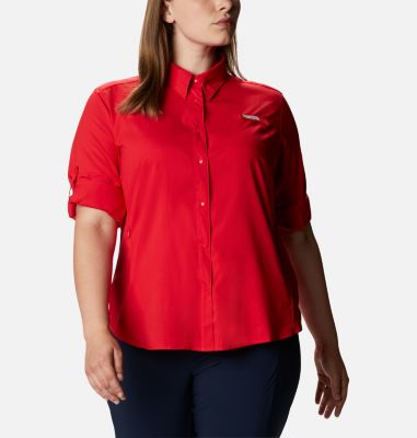 plus size red button up shirt