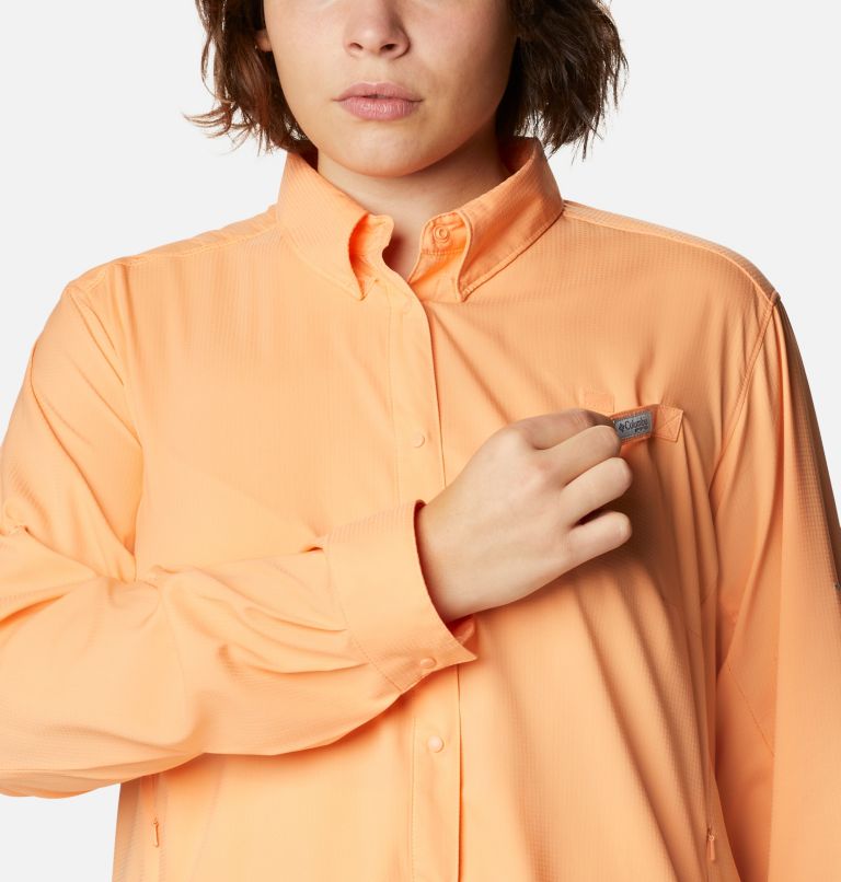 Women’s PFG Tamiami II Long Sleeve Shirt - Plus Size, Color: Bright Nectar, image 4