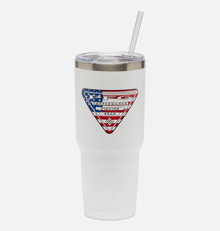 30 OZ SS VACUUM TUMBLER WITH STRAW | 100 | O/S, Color: White PFG Triangle, image 1