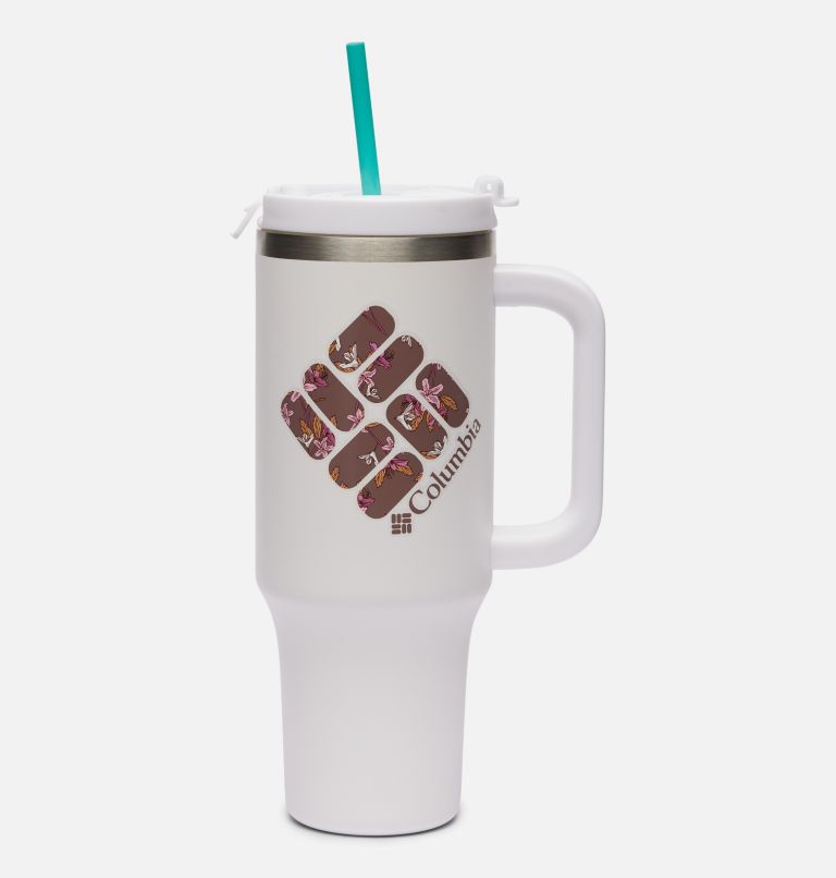 Stainless Steel Vacuum Tumbler With Handle - 40 oz, Color: WHITE TIGERLILIES, image 1