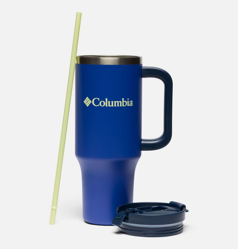 Stainless Steel Vacuum Tumbler with Handle - 40 oz, Color: Clematis Blue/Spring Yellow, image 3
