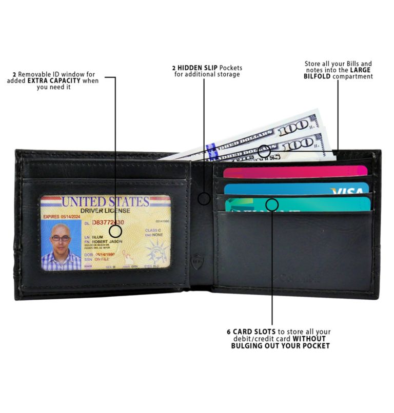 Thumbnail: Men's RFID Wilkes Traveler Wallet, Color: Black, image 6