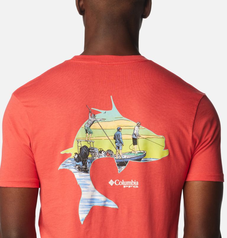 Columbia PFG Performance Fishing Gear Mens Size XL Yellow Graphic T-Shirt  EUC