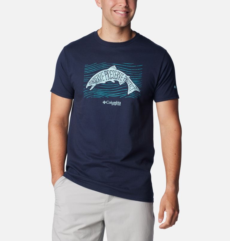 Thumbnail: Men's PFG Upstream Graphic T-Shirt, Color: Columbia Navy, image 5