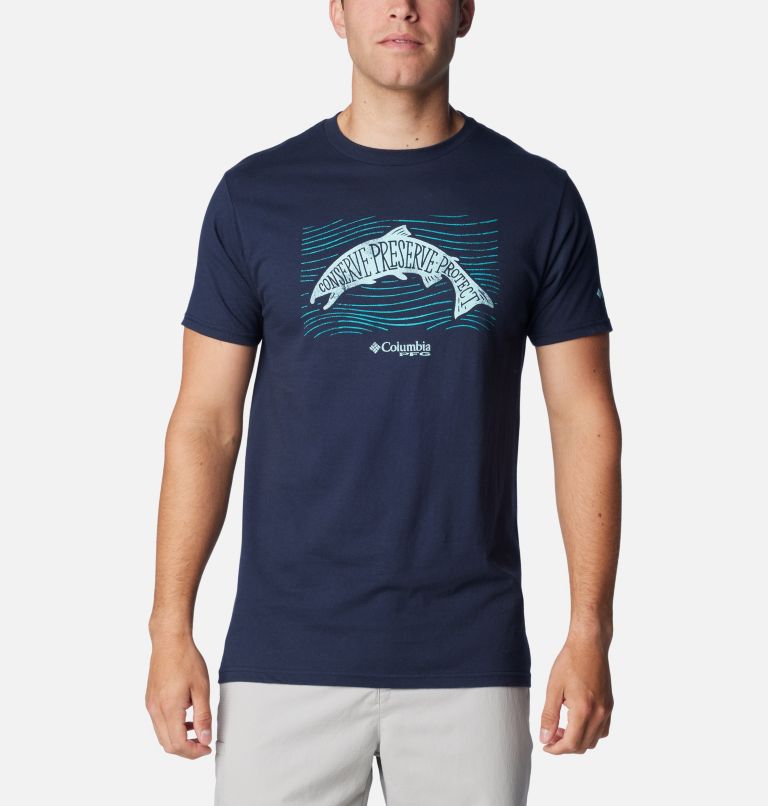 Thumbnail: Men's PFG Upstream Graphic T-Shirt, Color: Columbia Navy, image 1